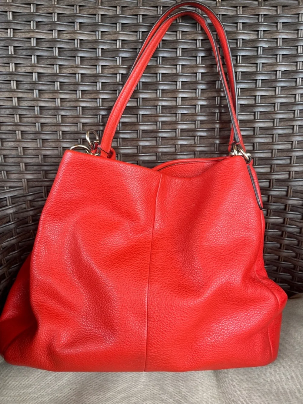 Coach Phoebe Red Leather Shoulder Bag with Gold Hardware